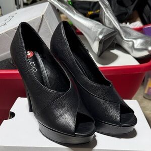 Aldo Black Peep-Toe Platform Heels